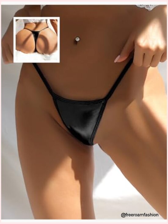 Faux Leather G-String Thong Low Rise Micro Underwear Plus Size S-2XL - Picture 5 of 7